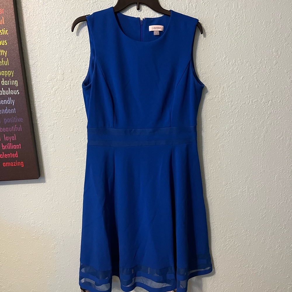 ADORABLE Size 12 Calvin Klein Royal Blue A-Line Dress w/ Mesh Details